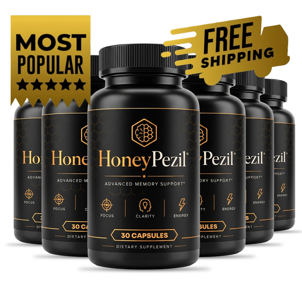HoneyPezil 6-bottle best value pack – 180-day brain health supplement supply with 6 neuroactive nutrients for memory, focus and mental clarity